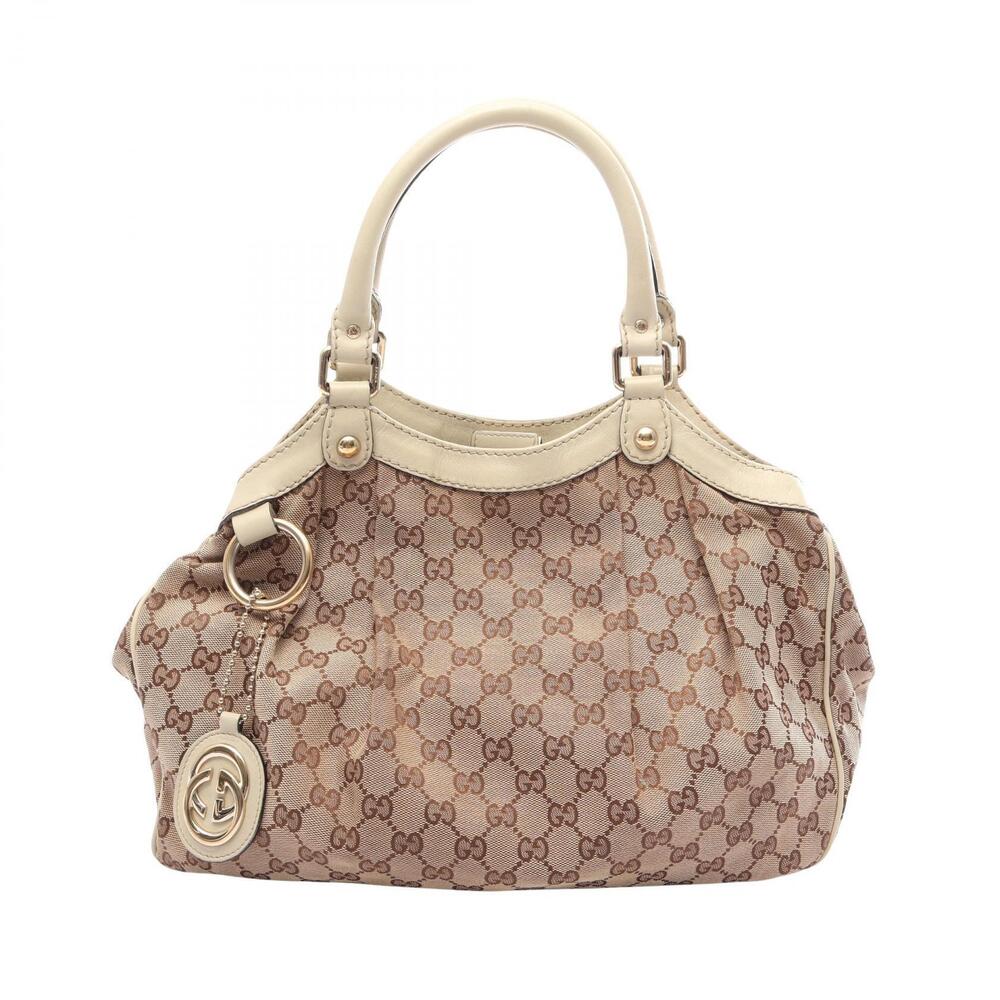 Gucci Sukey GG Canvas Handbag Leather Beige Cream Ivory White